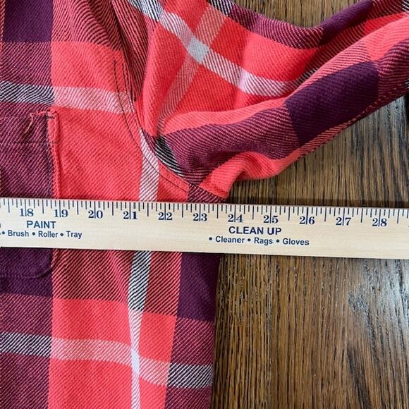 Carhartt Rugged Flex Loose Fit Twill Flannel Shacket Womens L Orange Plaid - Picture 8 of 11